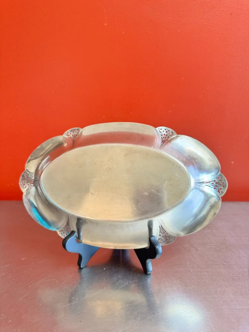 Vintage Silverplate Oval Pierced Serving Tray 12.5”